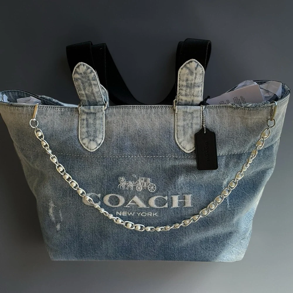 Bag Long Pearl Chain Strap 32.5” Silver Luxe Coquette Elegant Statement Purse